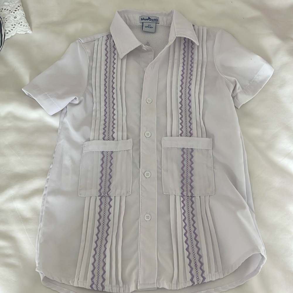 Blue Quail Dress guayabera style